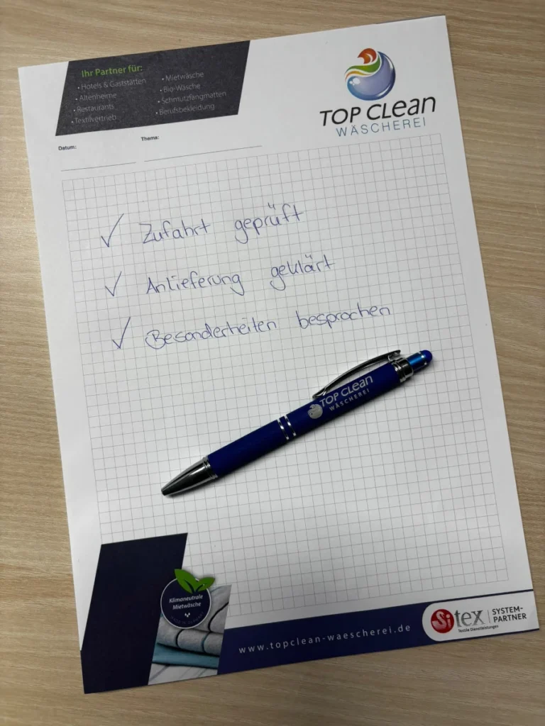 Top Clean Checkliste für Neukunden – Zufahrt geprüft, Anlieferung geklärt, Besonderheiten besprochen